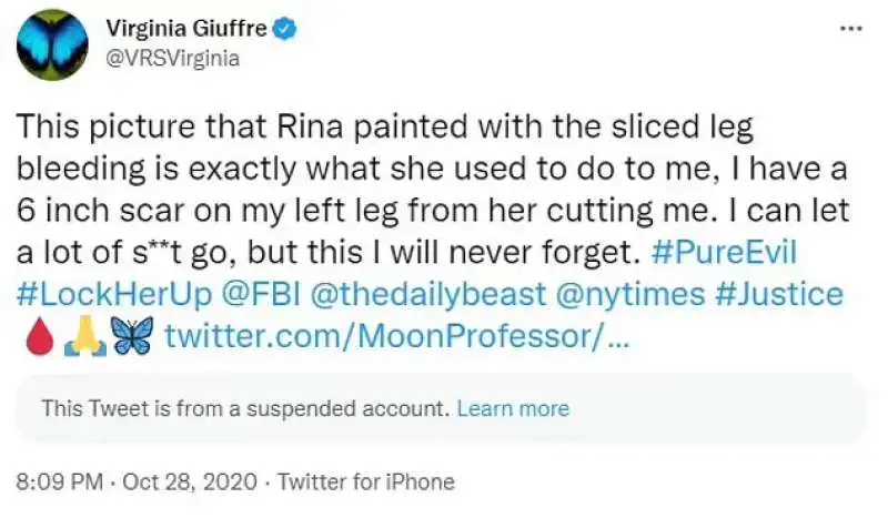 Tweet di Virginia Giuffre su Rina Oh 2