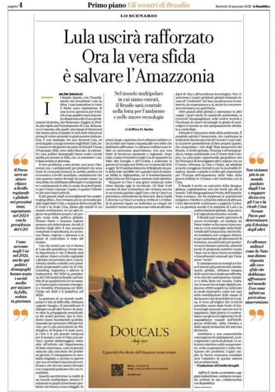 ARTICOLO DI JEFFREY SACHS SU REPUBBLICA