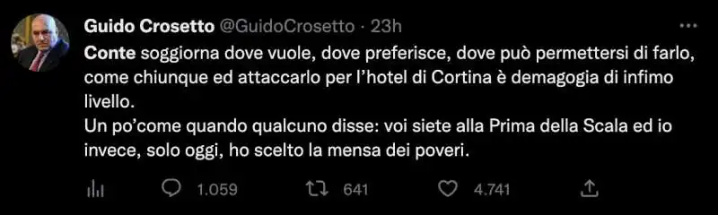 conte a cortina tweet crosetto 