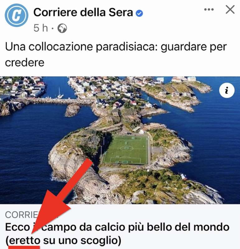 Corriere della Sera, campo di calcio eretto sullo scoglio