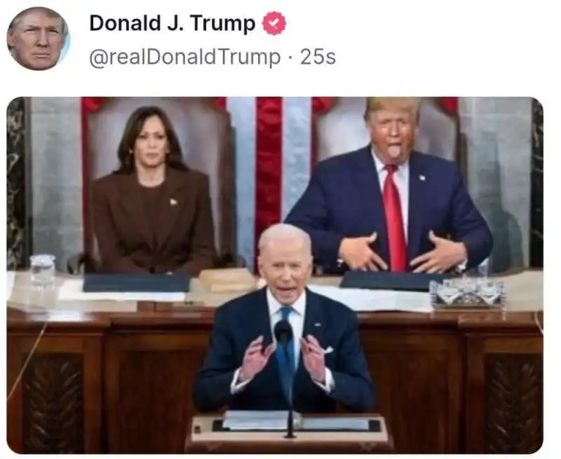 DONALD TRUMP CONDIVIDE UN MEME DI LUI SPEAKER CHE DERIDE BIDEN 