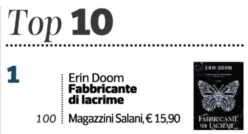 ERIN DOOM IN TESTA ALLA TOP 10 - LA LETTURA - CORRIERE DELLA SERA