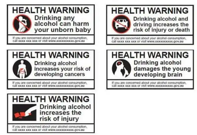 ETICHETTE SUI PERICOLI DEL CONSUMO DI ALCOL 