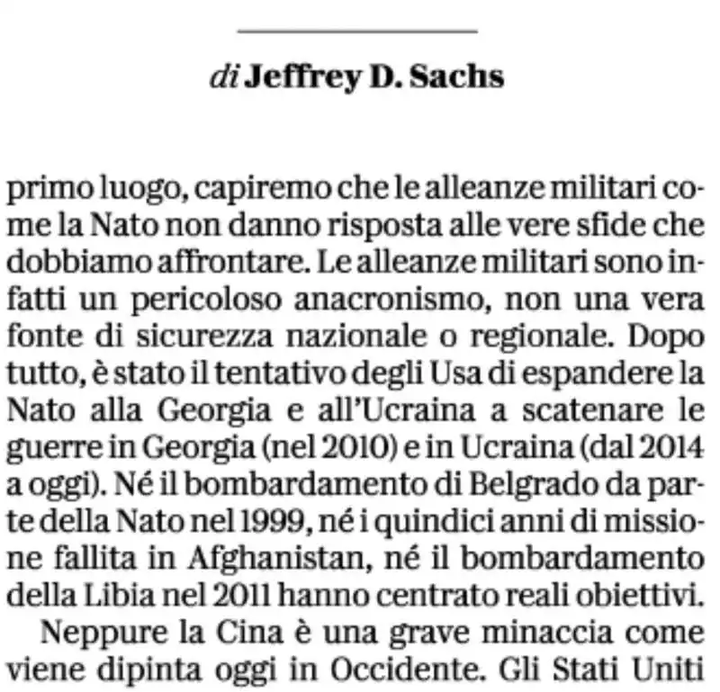 IL PASSAGGIO SULLA NATO NELL ARTICOLO DI JEFFREY SACHS 