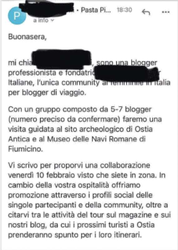 MAIL DI RICHIESTA PASTO GRATIS