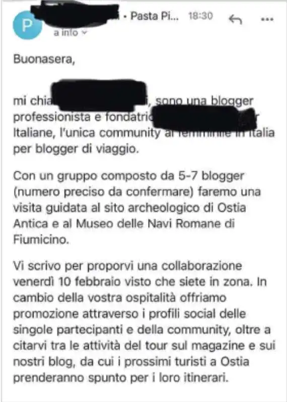 MAIL DI RICHIESTA PASTO GRATIS 