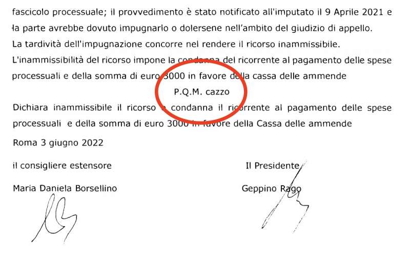 PAROLACCIA NELLA SENTENZA DELLA CASSAZIONE