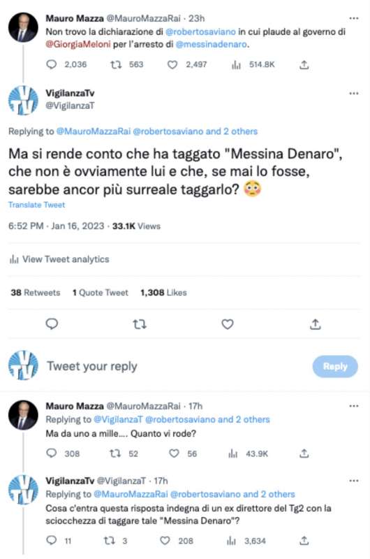 scazzo su twitter mauro mazza vigilanza tv