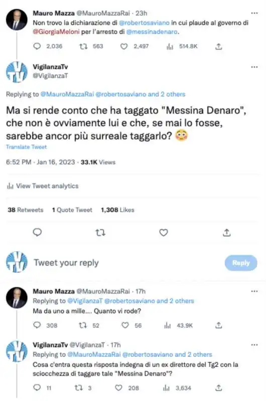 scazzo su twitter mauro mazza   vigilanza tv