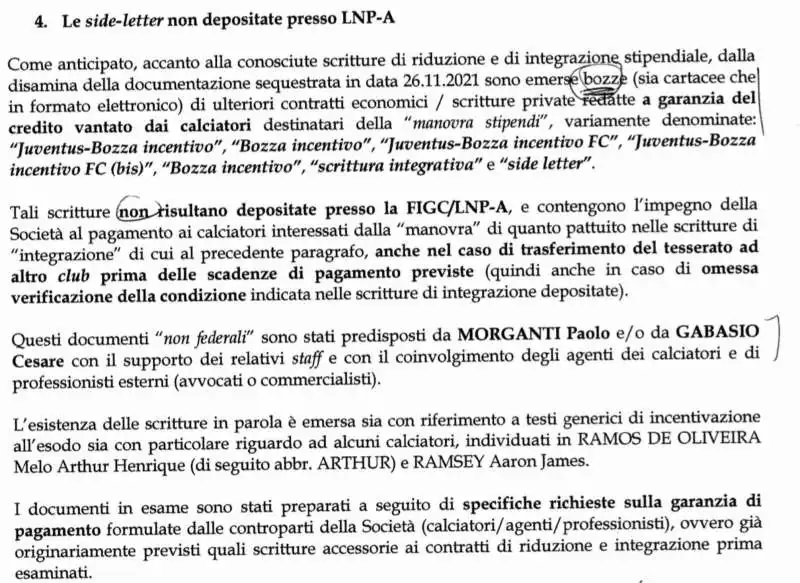 stralcio sulle side letter della juventus 