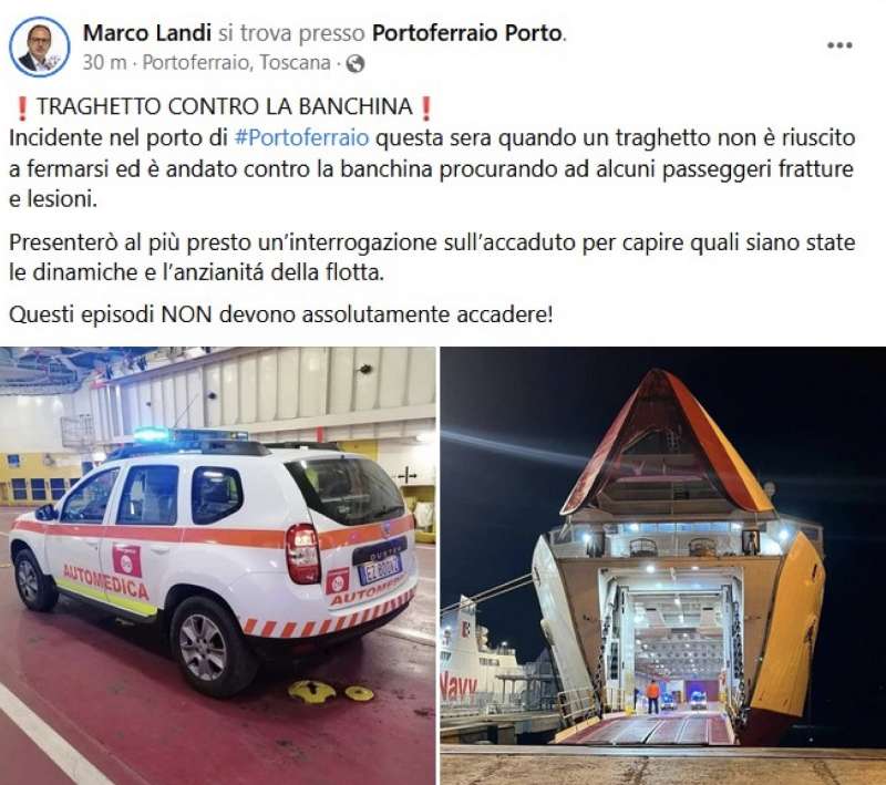 traghetto toremar urta contro il molo a portoferraio post fb marco landi