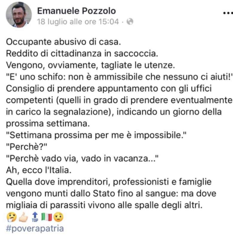 emanuele pozzolo chiama parassita un disabile