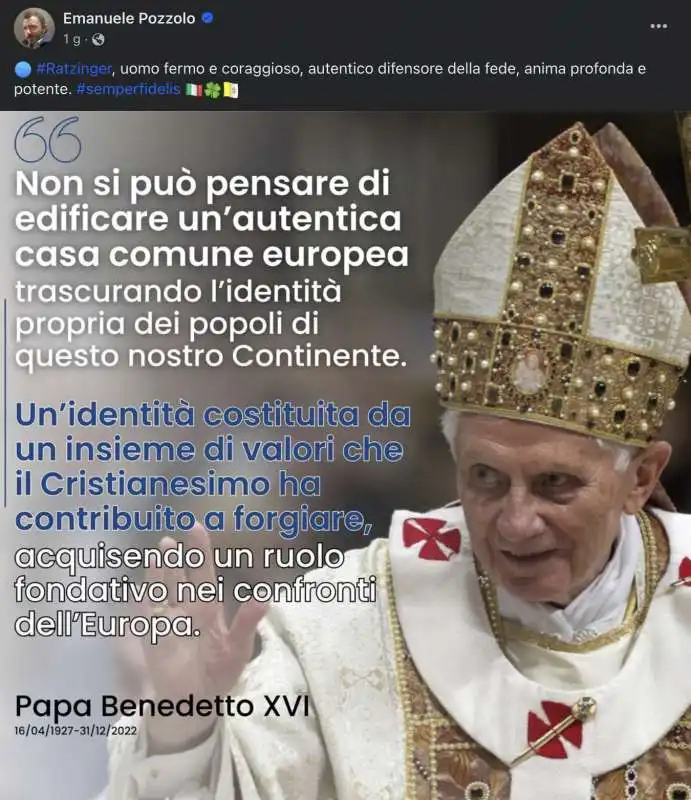 emanuele pozzolo cita ratzinger su facebook 