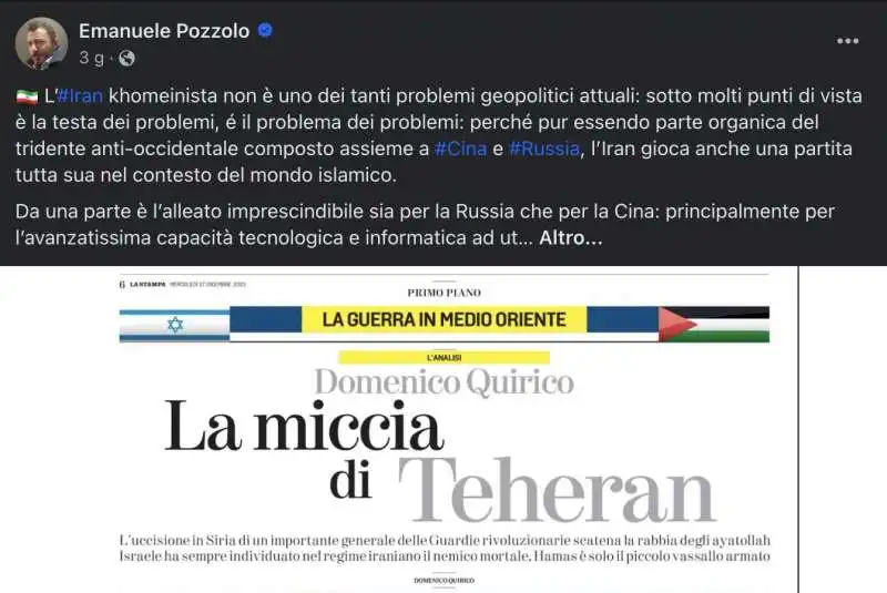 emanuele pozzolo contro l iran su facebook 