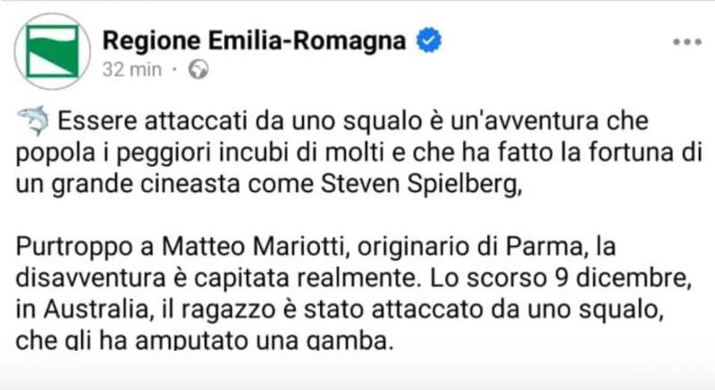 la gaffe della regione emilia romagna su Matteo Mariotti sui social