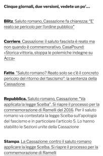 LA SENTENZA DELLA CASSAZIONE SUL SALUTO ROMANO - LE CINQUE VERSIONI SUI SITI DI INFORMAZIONE - DA CRONACA OGGI