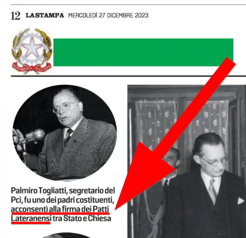 La Stampa  Togliatti acconsenti? ai Patti Lateranensi