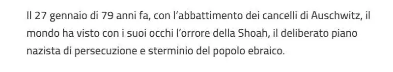 MESSAGGIO DI GIORGIA MELONI PER IL GIORNO DELLA MEMORIA 2024