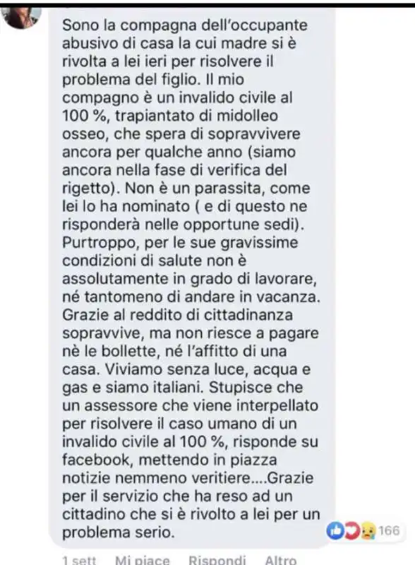 parente del disabile chiamato parassita da emanuele pozzolo risponde su facebook