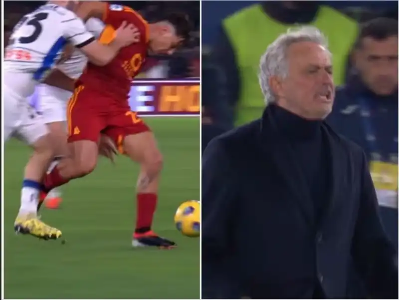 roma atalanta fallo di kolisinac su dybala non fischiato da aureliano e proteste di mourinho