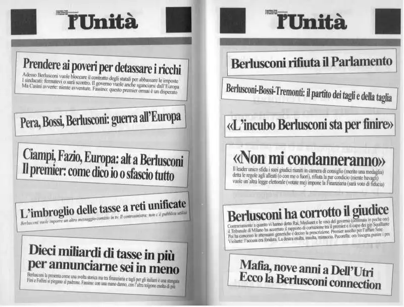 TITOLI DELL UNITA CONTRO BERLUSCONI - DA BERLUSCONI TI ODIO DI LUCA DALESSANDRO  