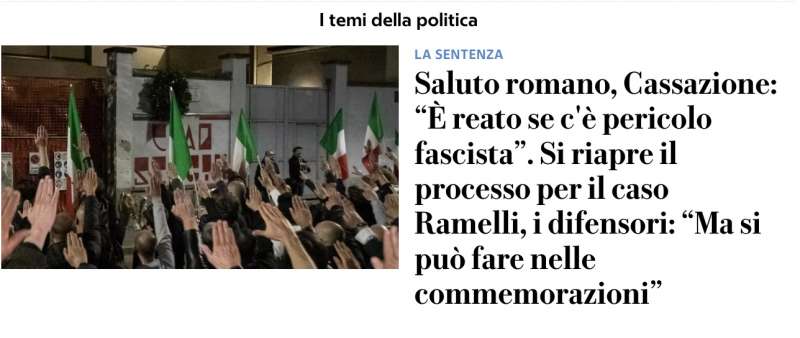 titolo di repubblica sulla sentenza della cassazione sul saluto romano