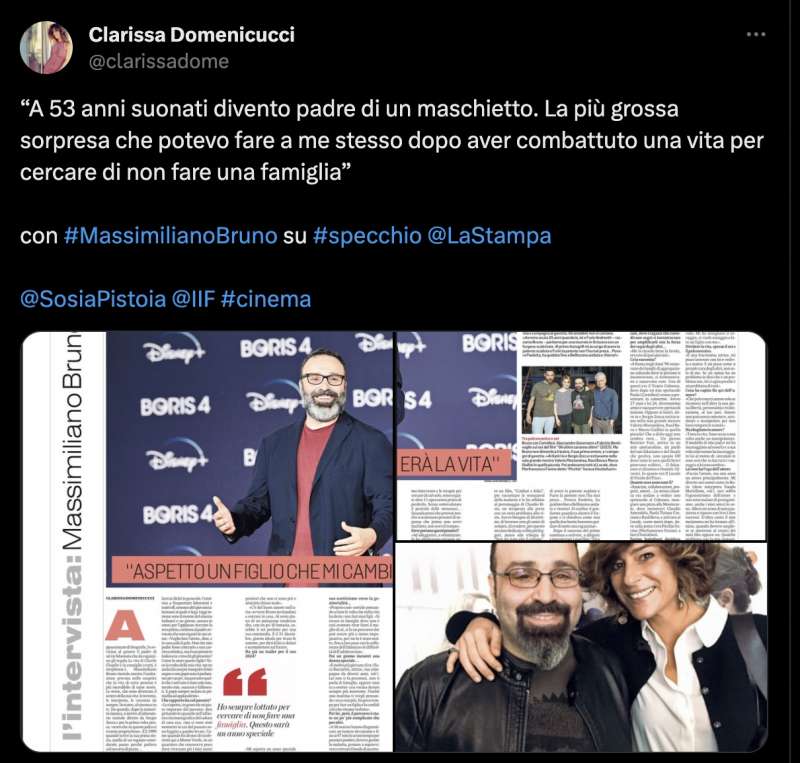 TWEET DI CLARISSA DOMENICUCCI SULLA SUA INTERVISTA A MASSIMILIANO BRUNO