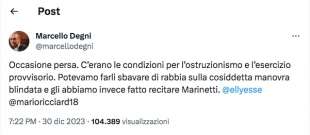 TWEET DI MARCELLO DEGNI CONTRO IL GOVERNO MELONI