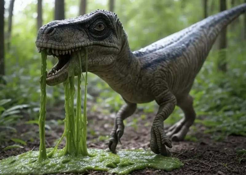 DINOSAURO CHE VOMITA - IMMAGINE CREATA DALL INTELLIGENZA ARTIFICIALE DI GROK 