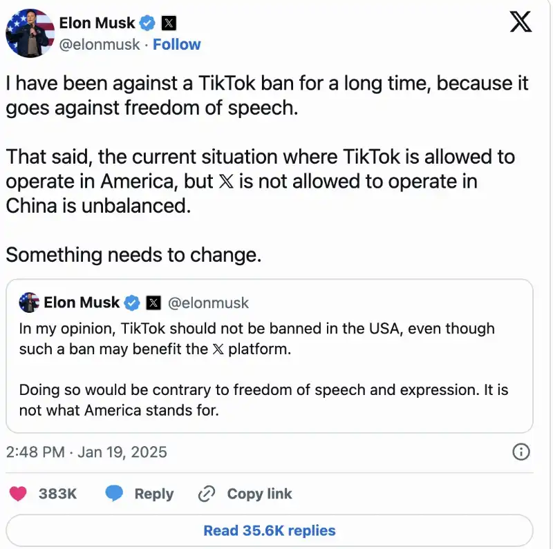 ELON MUSK CONTRO IL DIVIETO DI TIKTOK