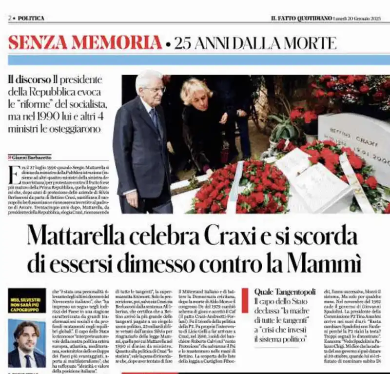 IL FATTO QUOTIDIANO CONTRO IL RICORDO DI BETTINO CRAXI BY MATTARELLA