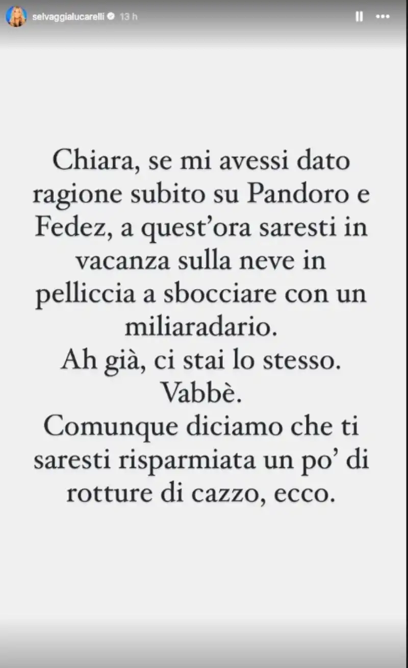 il post di selvaggia lucarelli su chiara ferragni