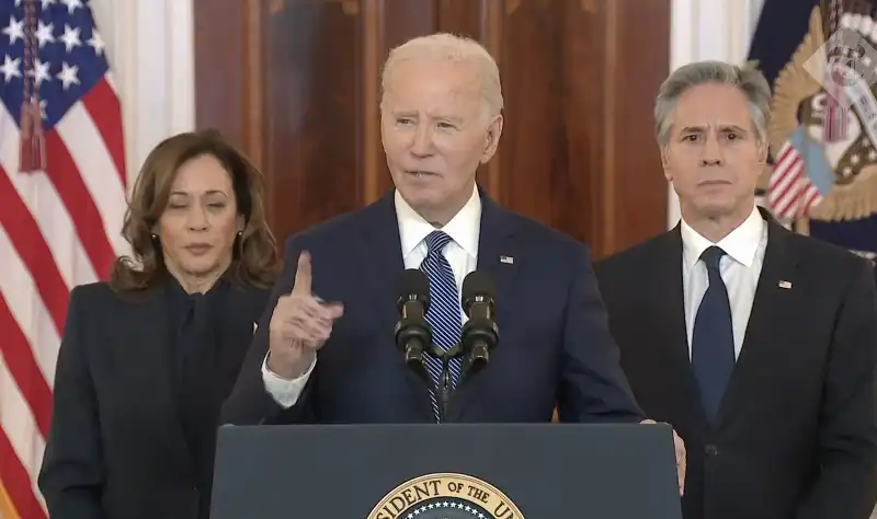 JOE BIDEN ANNUNCIA IL CESSATE IL FUOCO A GAZA CON KAMALA HARRIS E ANTONY BLINKEN