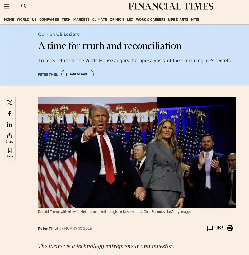 l editoriale di peter thiel sul financial times 