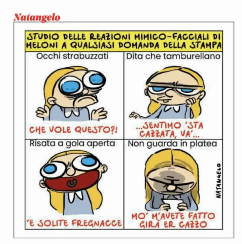 LE FACCETTE DI GIORGIA MELONI IN  CONFERENZA STAMPA - VIGNETTA BY NATANGELO 