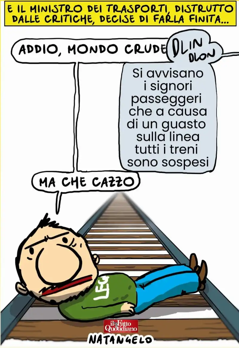 MATTEO SALVINI E I RITARDI DEI TRENI - VIGNETTA DI NATANGELO