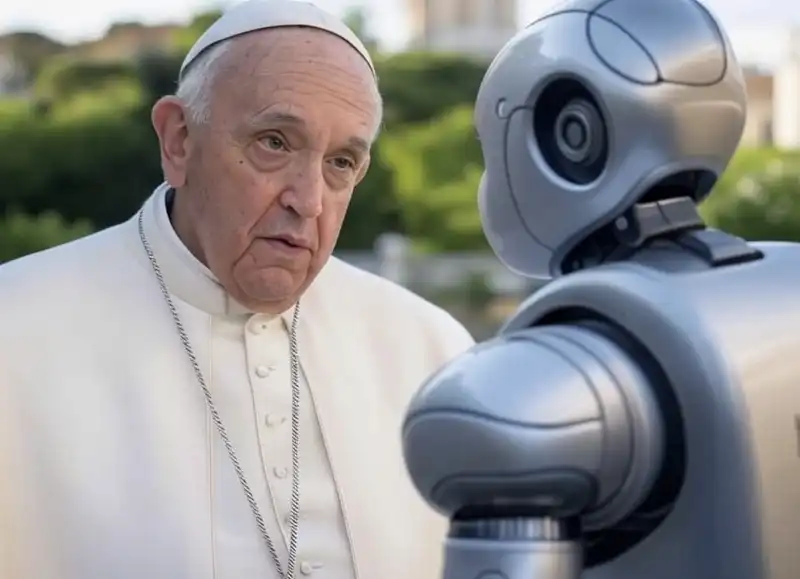 papa francesco confessa un robot   immagine creata con l intelligenza artificiale 