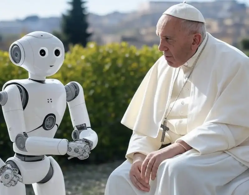 papa francesco confessa un robot   immagine creata con l intelligenza artificiale