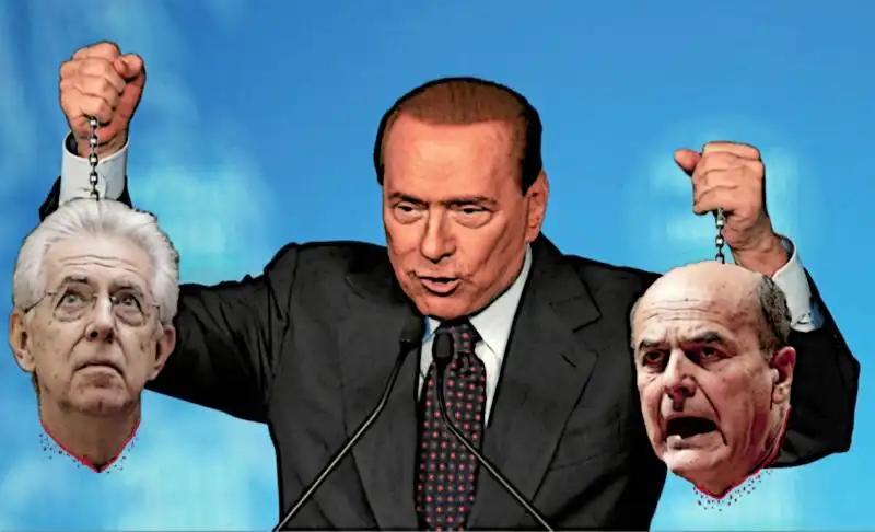 BERLUSCONI REGGE LE TESTE DI MONTI BERSANI 