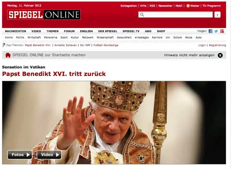 LE DIMISSIONI DI RATZINGER SULLO SPIEGEL 