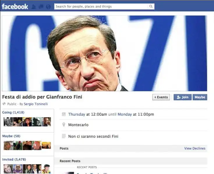 SU FACEBOOK EVENTO BURLA PER L ADDIO A GIANFRANCO FINI