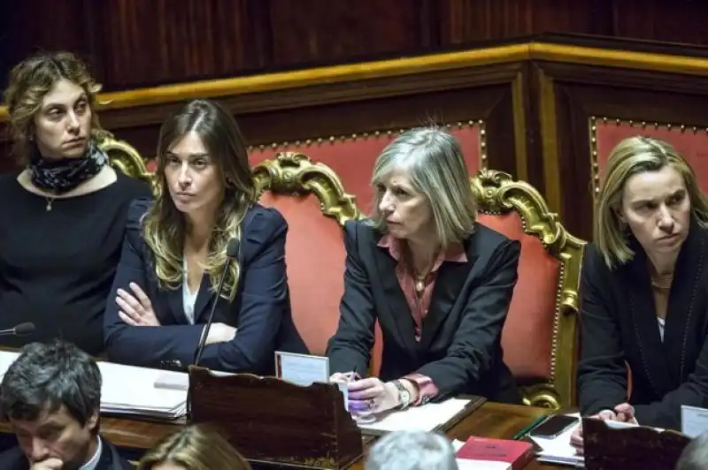 MARIANNA MADIA MARIA ELENA BOSCHI STEFANIA GIANNINI FEDERICA MOGHERINI IN SENATO FOTO LAPRESSE 