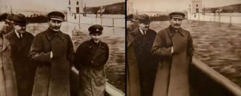 Stalin con Nikolai Yezhov a destra scomparso 