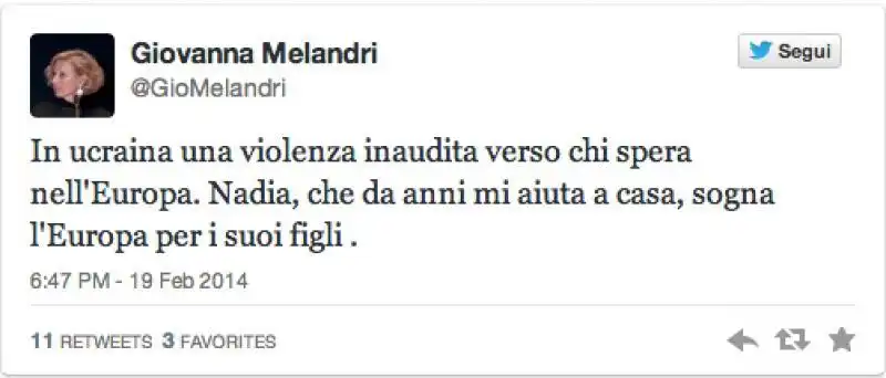 TWEET DI GIOVANNA MELANDRI SULLA COLF UCRAINA CHE SOGNA L'EUROPA