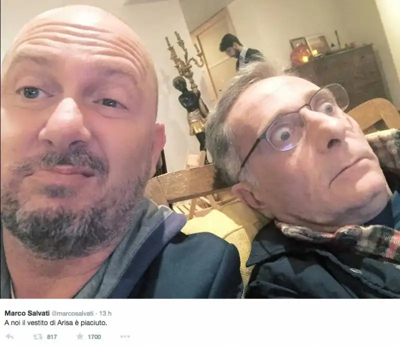 marco salvati e bonolis davanti al vestito di arisa