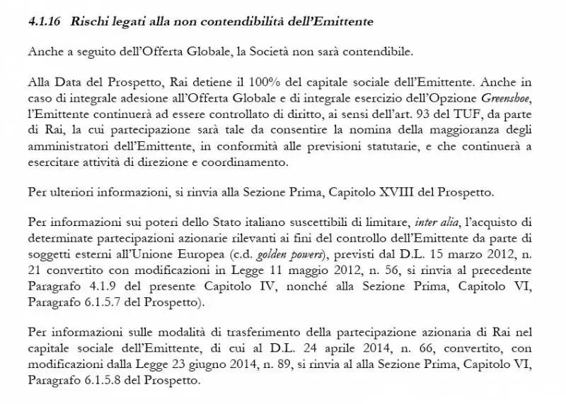 PROSPETTO INFORMATIVO QUOTAZIONE RAI WAY NON CONTENDIBILE