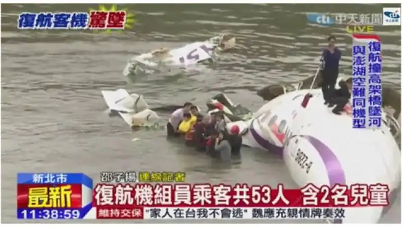 taiwan   un aereo in volo tocca un ponte e cade nel fiume  2