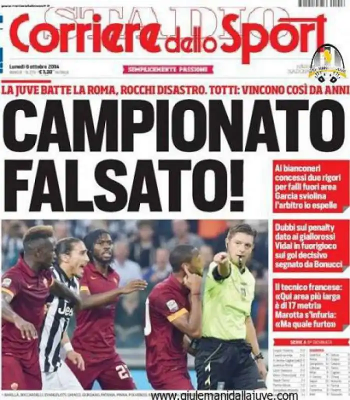 LA PRIMA PAGINA DEL CORRIERE DELLO SPORT DOPO JUVE ROMA