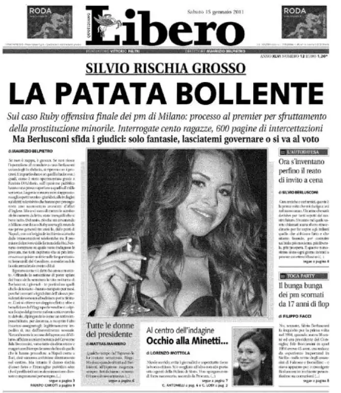 libero aveva titolato patata bollente anche nel 2011 su berlusconi ruby rubacuori e la minetti