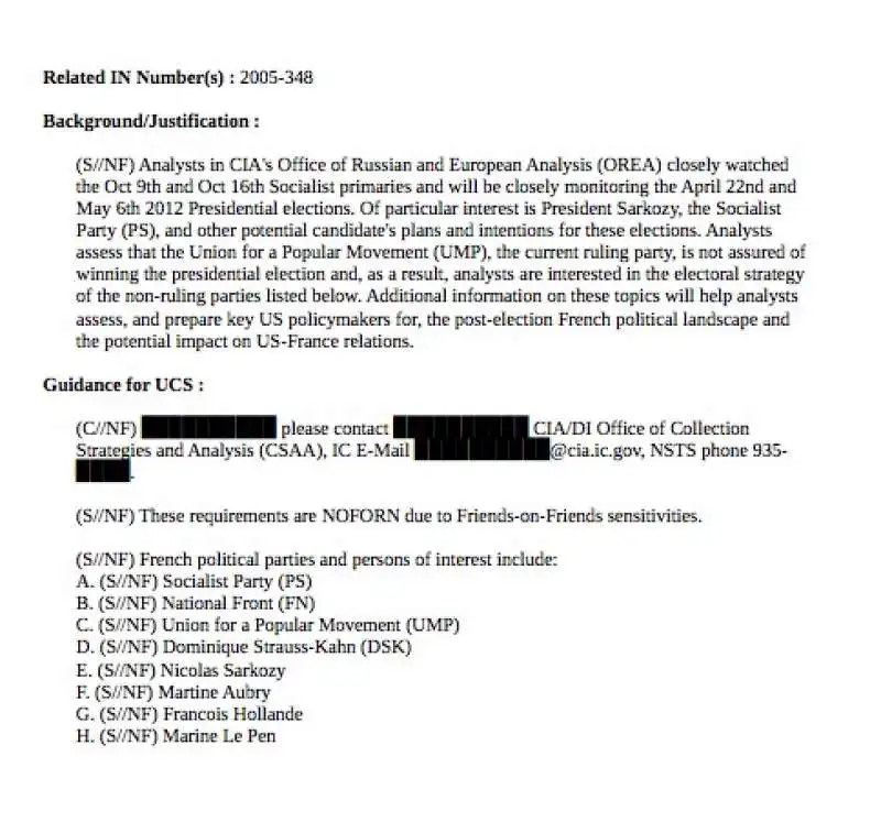 LO SPIONAGGIO DELLA CIA DURANTE LE PRESIDENZIALI IN FRANCIA DEL 2012